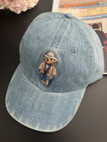 40430348 Denim Baseball Cap with Teddy Bear for Men and Women