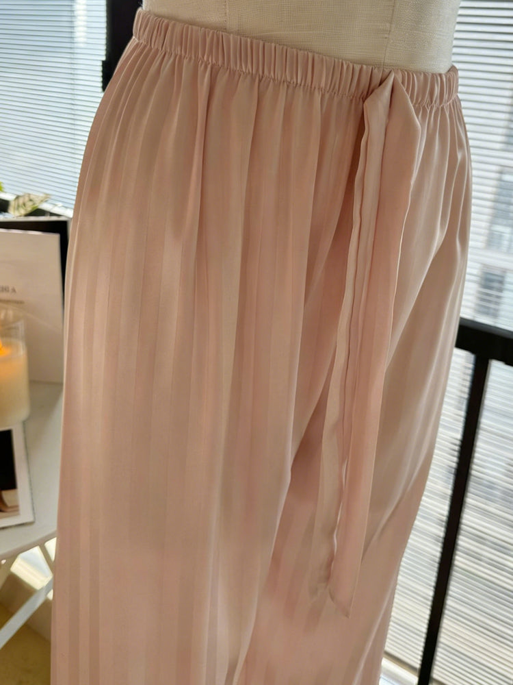 40452435 New pink striped pajamas for women, ice silk loungewear