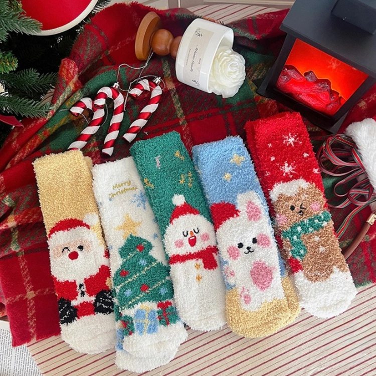 40277841 Christmas socks coral fleece winter thick warm cute  socks