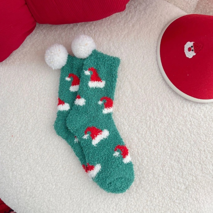 Christmas socks for women coral fleece warm holiday socks