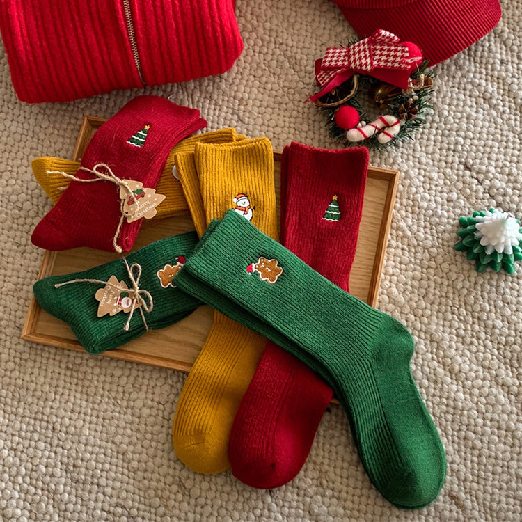 Christmas double- snowman mid-calf socks