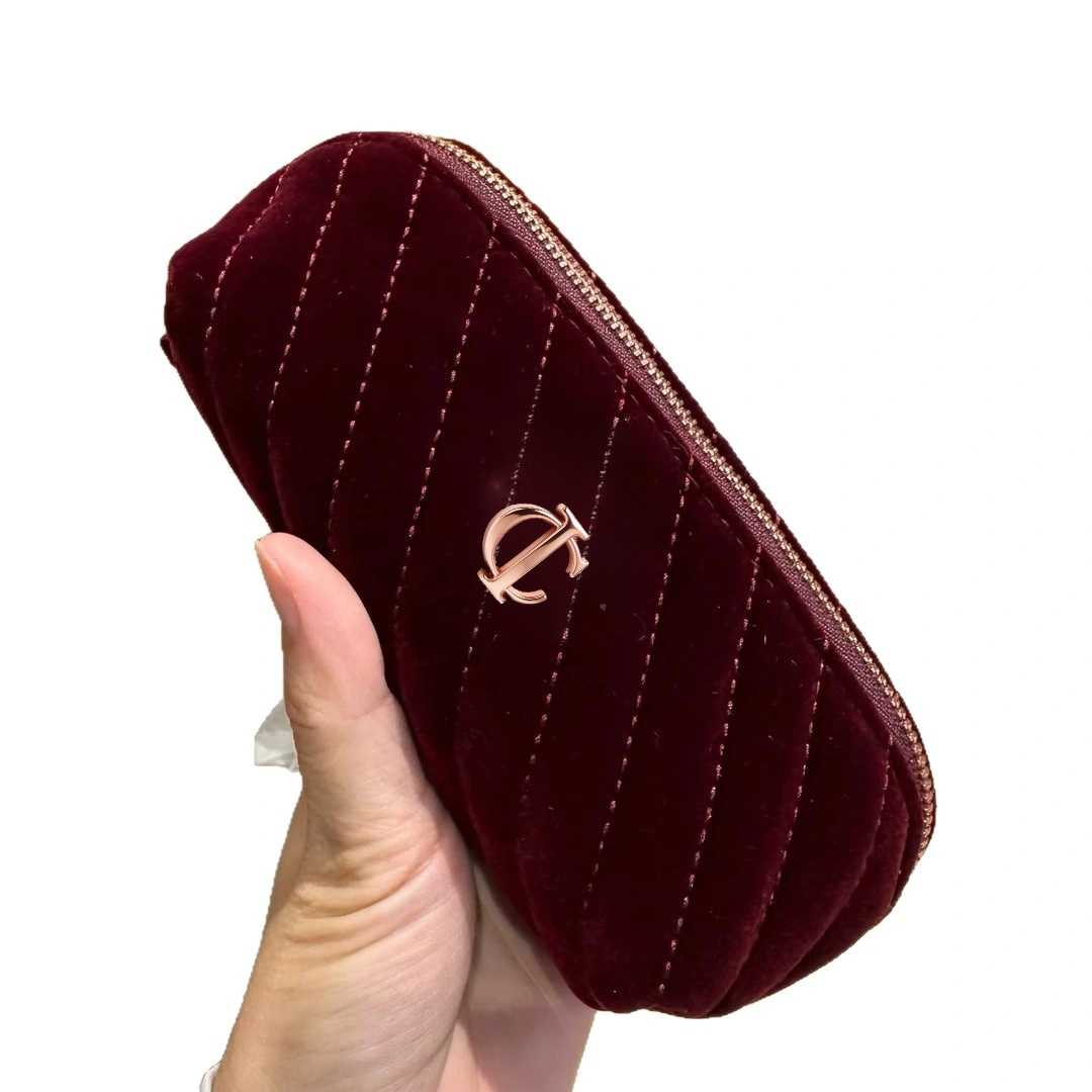Quilted Velvet Makeup Bag Travel Cosmetic Pouch Zipper Storage Bag with Logo for Women - 40775860/51309341