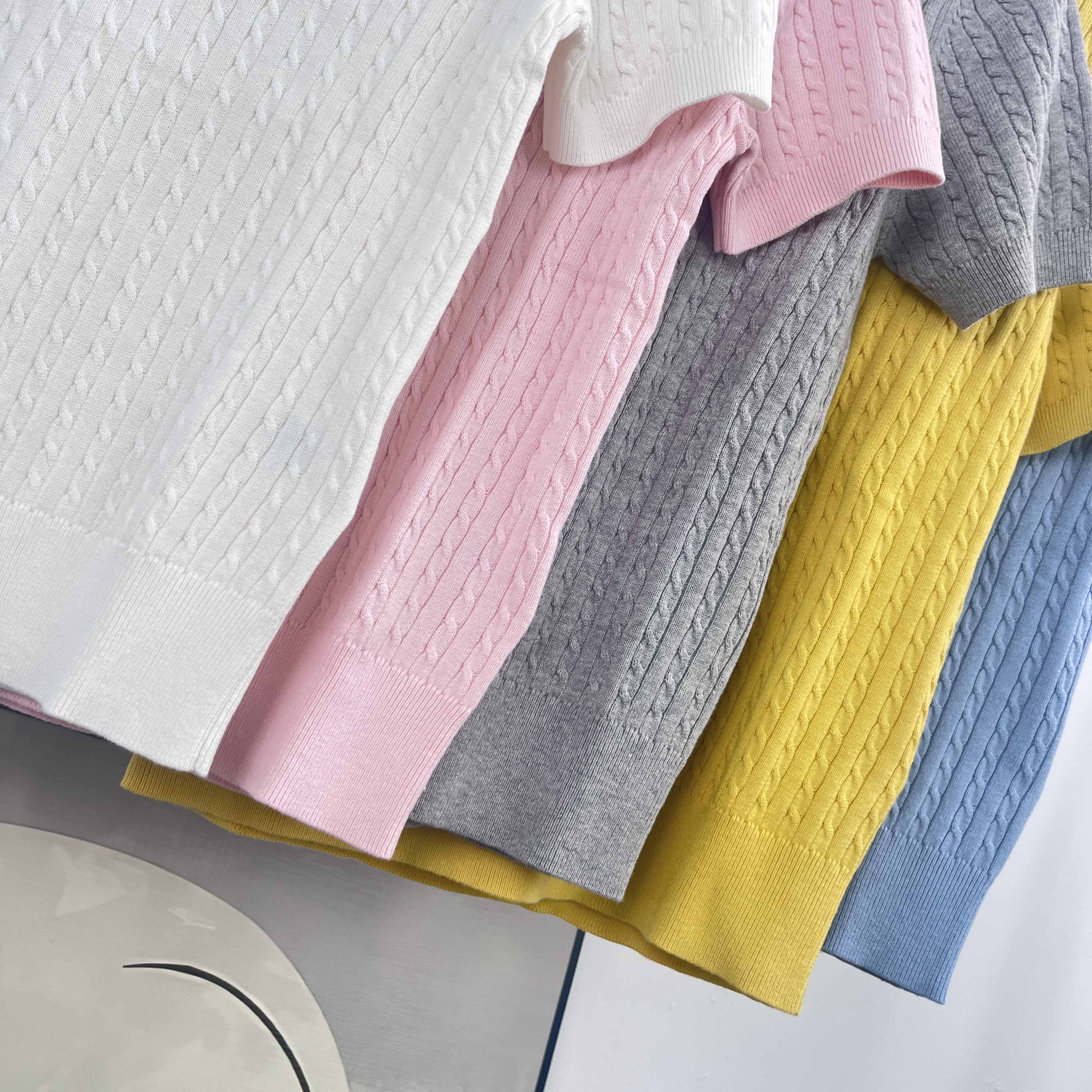 39613591 Women's Mini-Cable Cotton Polo Sweater - Short Sleeve Knit Top