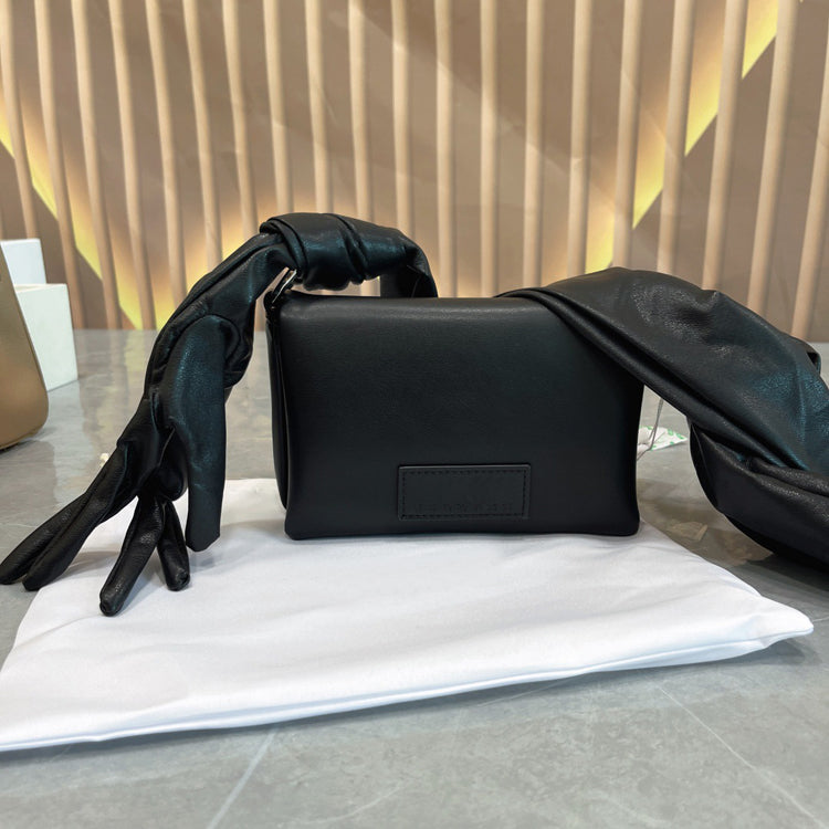 51166200 Black Leather Glove Strap Shoulder Bag Embossed Logo Mini Crossbody Handbag