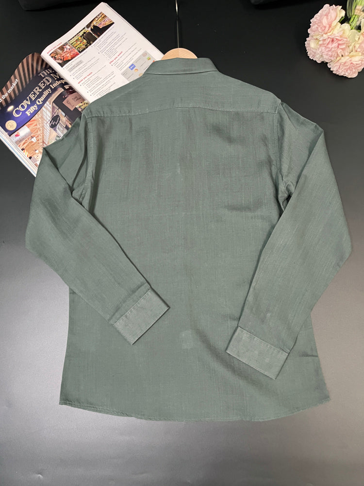 40823776 Men's Linen Button Down Shirt Long Sleeve Classic Embroidered Logo Casual Shirt