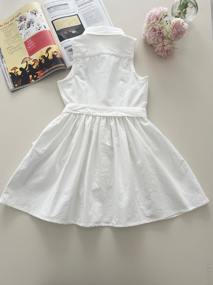 Girls' Sleeveless Cotton Shirt Dress