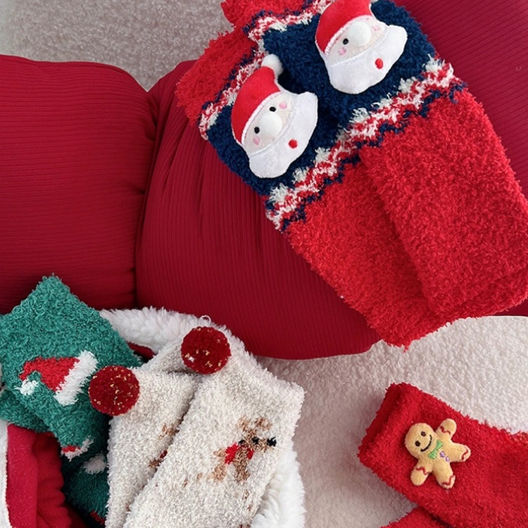 Christmas socks for women coral fleece warm holiday socks