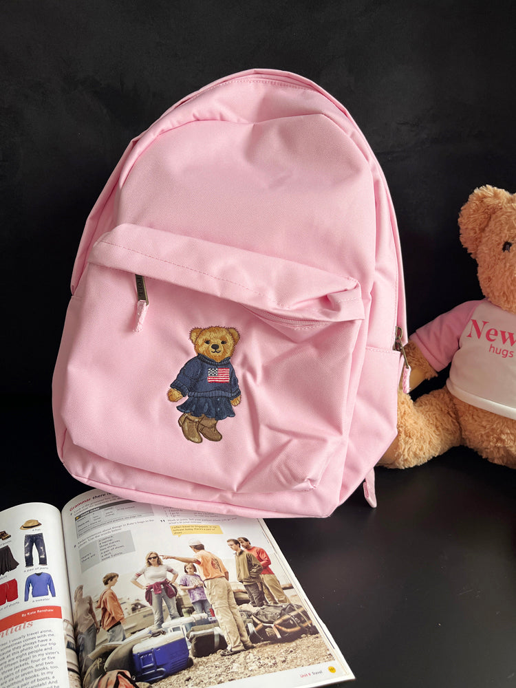 40738111  Pink Bear Embroidery Backpack Casual Large Capacity School Daypack for Girls