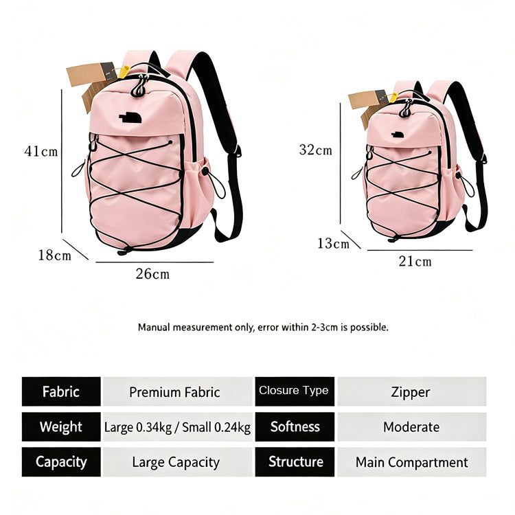 51164454 Elastic Drawstring Front Backpack Multi Size Lightweight Nylon School Travel Daypack
