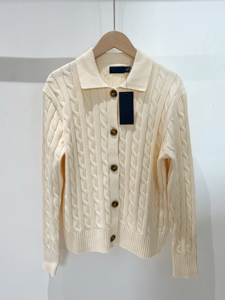 51247211 Women Collared Cable Knit Cardigan Button Down Long Sleeve Sweater