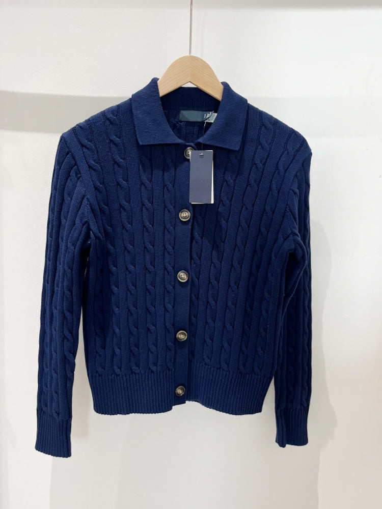 Women Collared Cable Knit Cardigan Button Down Long Sleeve Sweater - 40738072