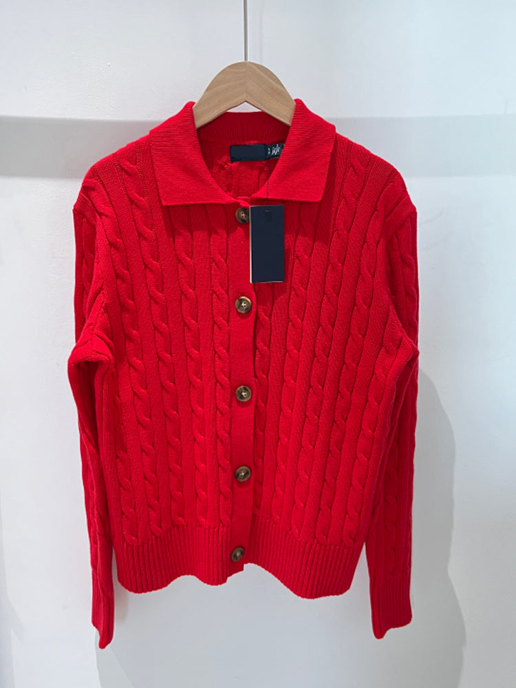Women Collared Cable Knit Cardigan Button Down Long Sleeve Sweater - 40738072