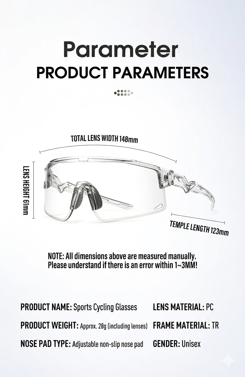 Intelligent Photochromic Cycling Glasses, UV Protection Bicycle Goggles for Men and Women