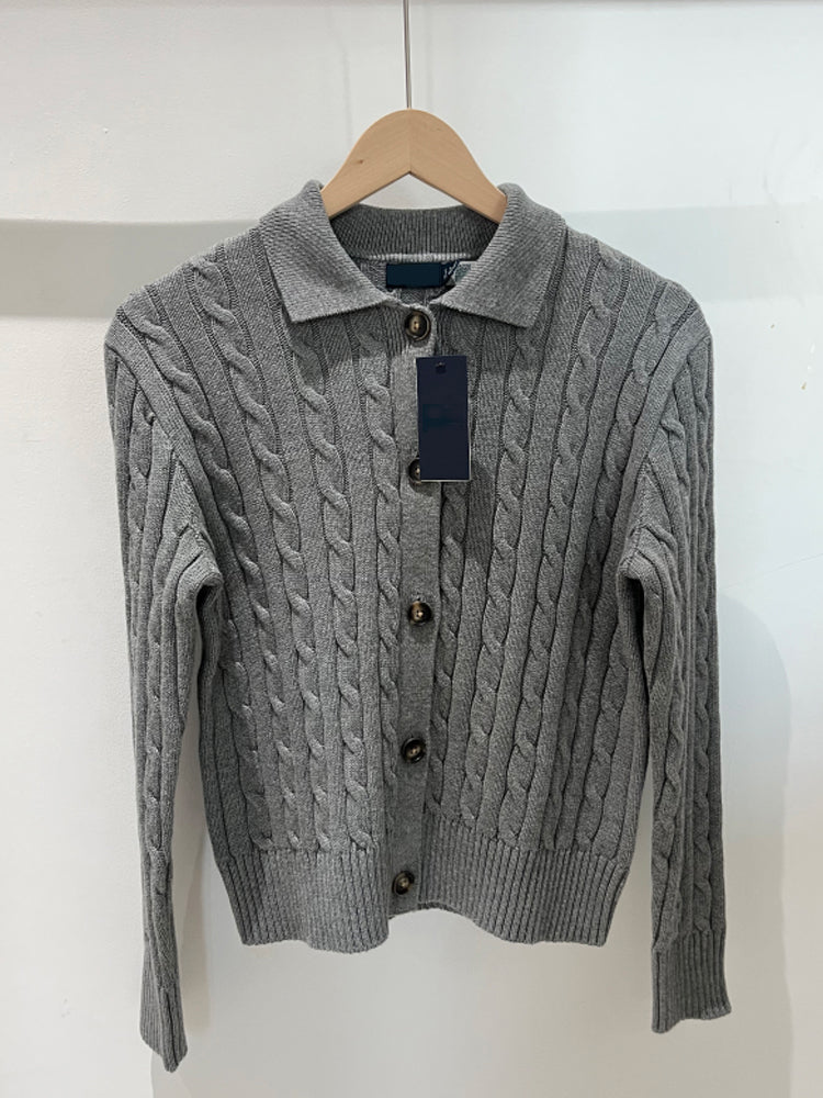 Women Collared Cable Knit Cardigan Button Down Long Sleeve Sweater - 40738072