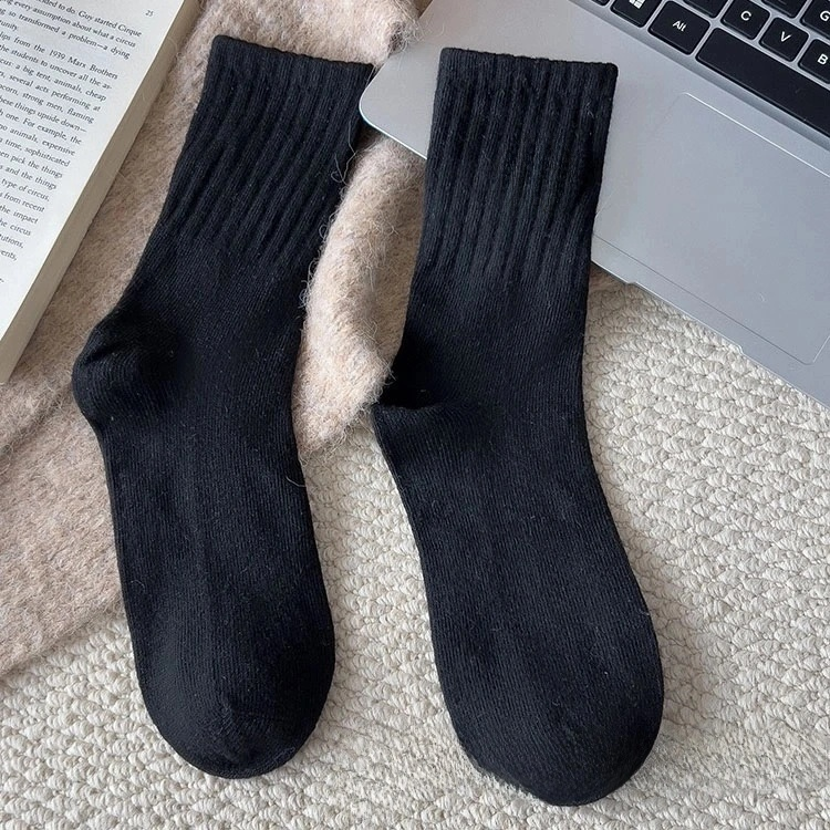 Autumn and winter women's plush wool letter  mid-calf socks