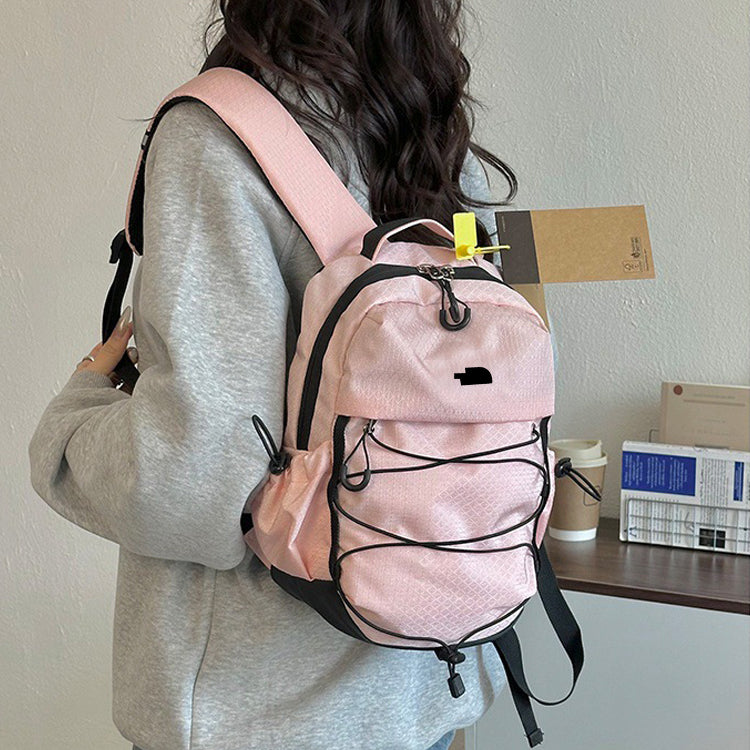 51164454 Elastic Drawstring Front Backpack Multi Size Lightweight Nylon School Travel Daypack