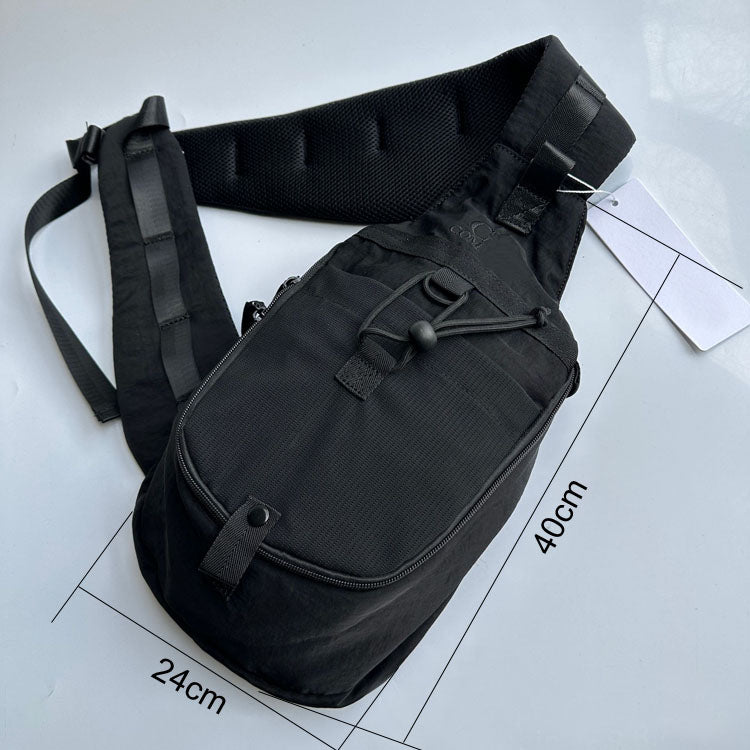 51155565 Black Nylon Sling Chest Bag Adjustable Strap Multi Pocket Crossbody Fanny Backpack