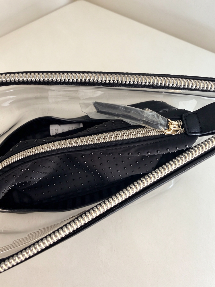 51379949 Clear PVC Makeup Bag with Gold Wing Logo, Black Rhinestone Cosmetic Pouch（2-Piece Set）