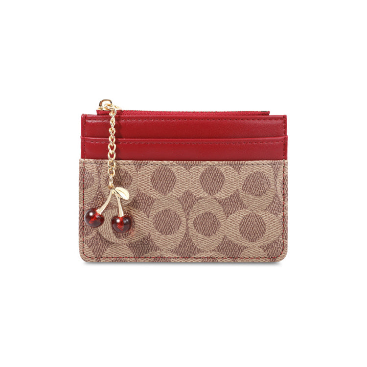 51211640 Women Cherry Pendant Card Holder Pattern PU Leather Mini Coin Purse Wallet