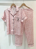 Pink Leopard Print Satin Pajama Set