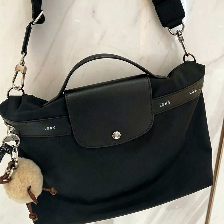 51156966 Black Nylon Shoulder Briefcase Detachable Strap Multi Pocket Daily Handbag