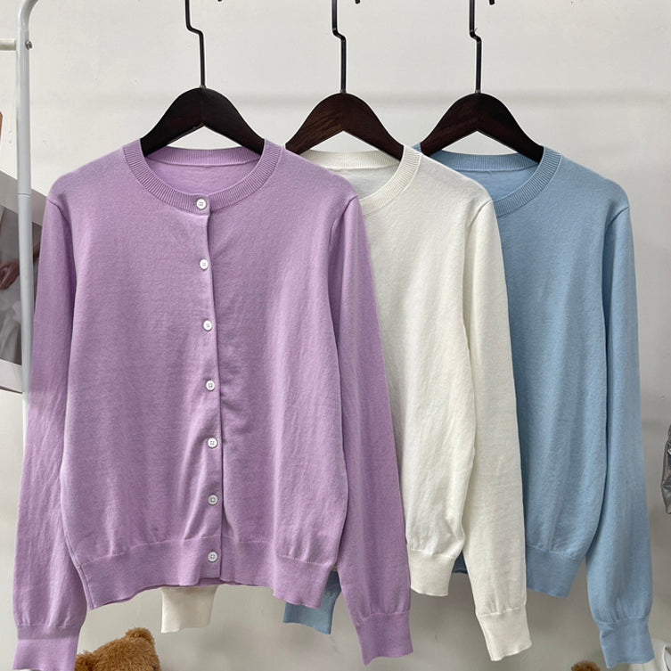 Women's Embroidered Knit Cardigan, Long Sleeve Crew Neck Button Sweater - 40784320