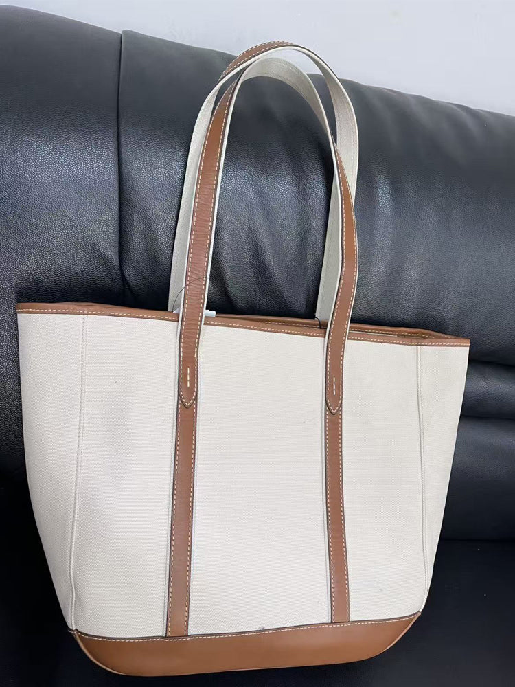 Canvas Leather Trim Tote Bag