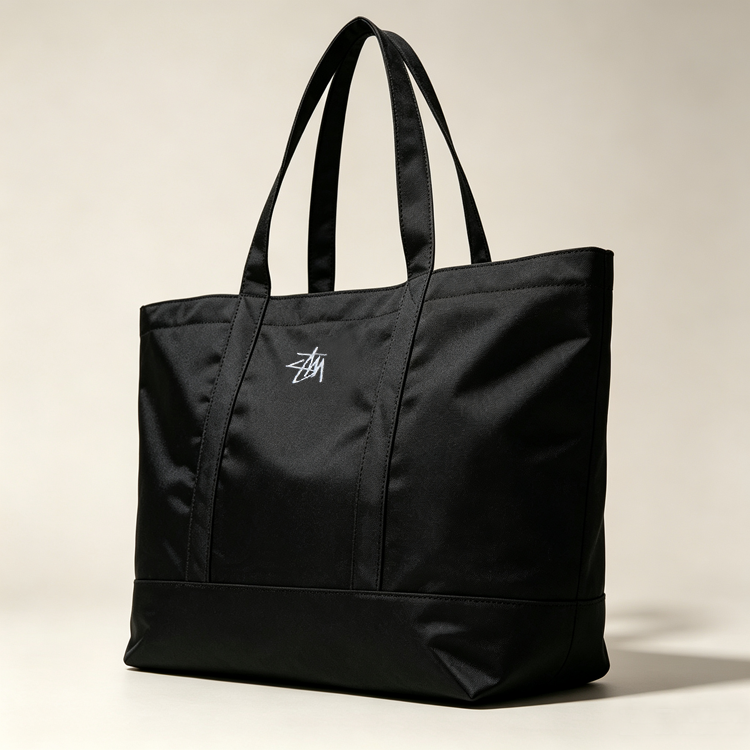 51193265 Black Large Capacity Tote Bag Embroidery Logo Casual Daily Shopping Shoulder Handbag