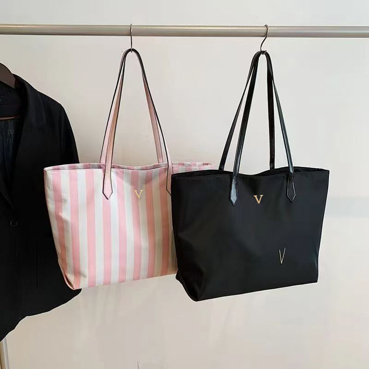 51337350 Women Large Capacity Tote Bag Striped Casual Shoulder Handbag Daily Shopping Bag