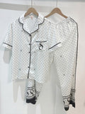 White Polka Dot Satin Pajama Set