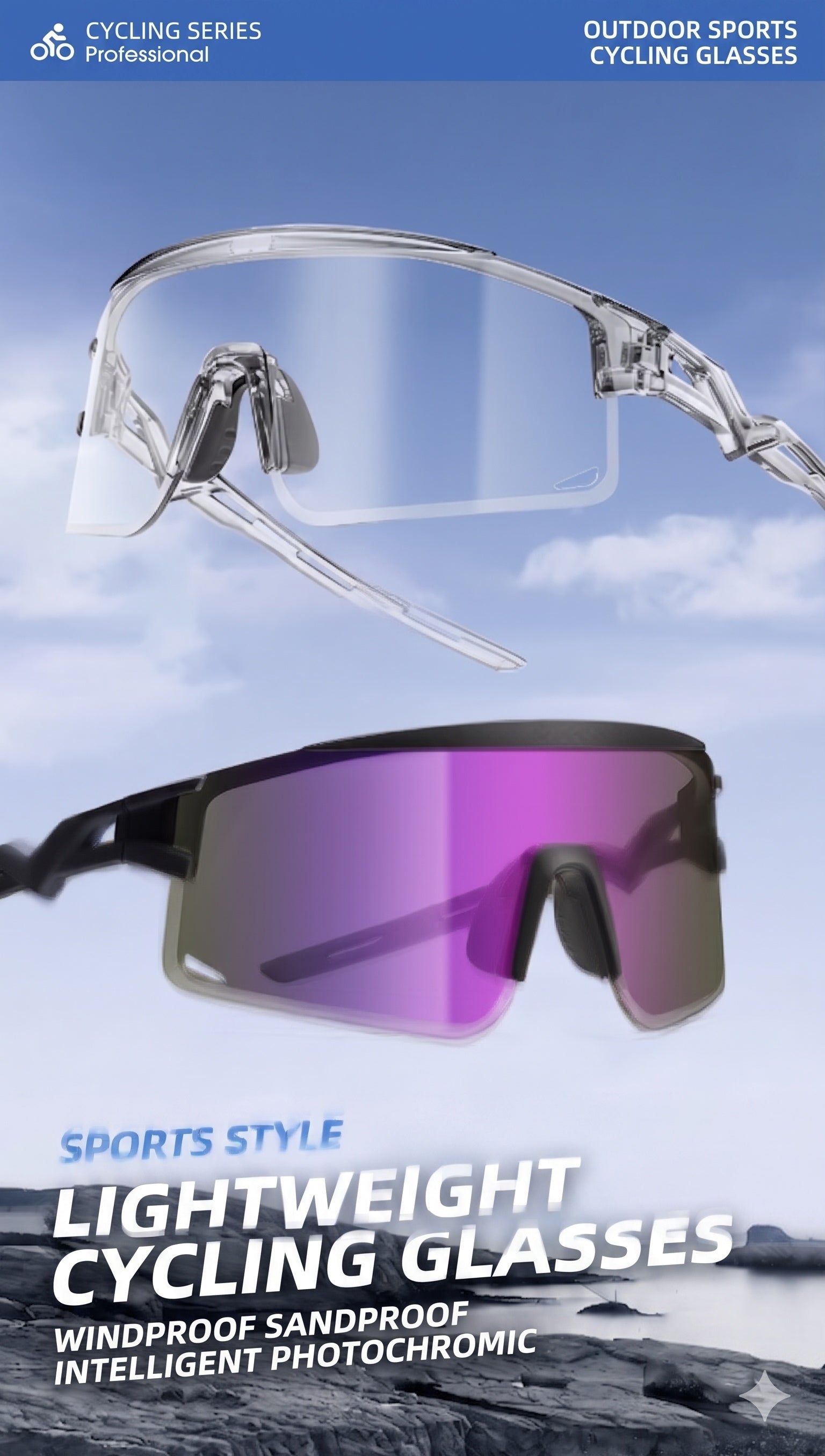 Intelligent Photochromic Cycling Glasses, UV Protection Bicycle Goggles for Men and Women