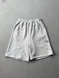 51152090 Graffiti Embroidered Grey Cotton Sweat Shorts Elastic Drawstring Casual Loose Gym Shorts