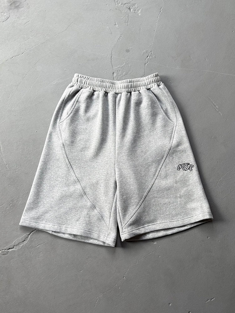 51152090 Graffiti Embroidered Grey Cotton Sweat Shorts Elastic Drawstring Casual Loose Gym Shorts