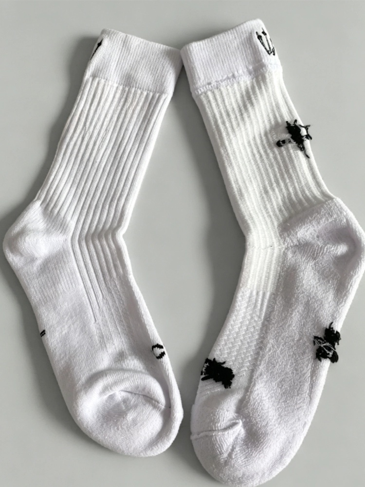 51138837 Terry Sole Cushioned Crew Socks Soft Ribbed Athletic Sport Socks Black&White