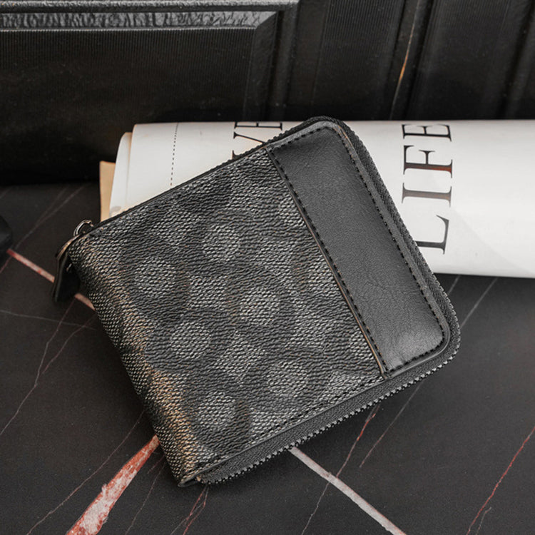 51211689 Men's Zipper Short Wallet Pattern PU Leather Card Holder Coin Purse