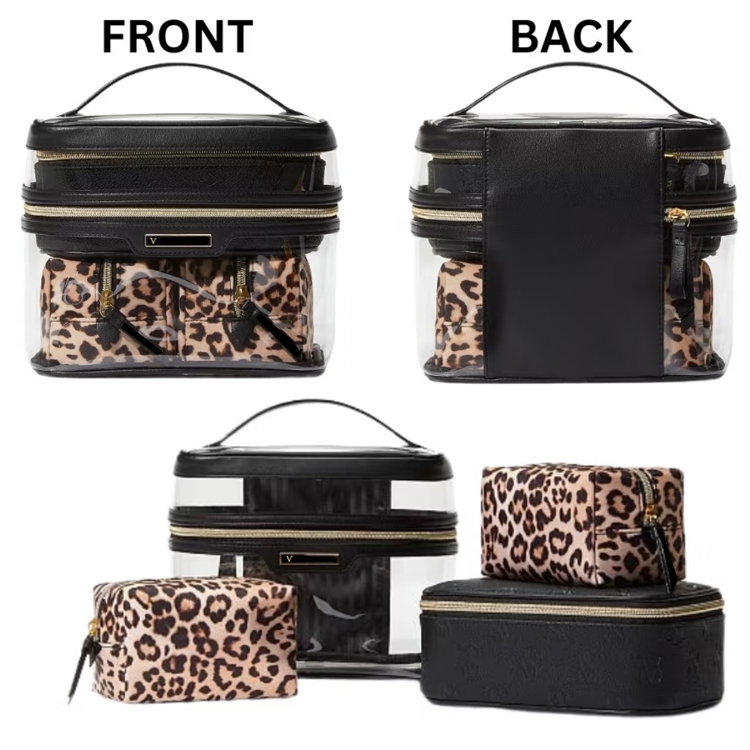 51337502 4 in 1 Travel Makeup Bag Set Portable Clear Cosmetic Organizer Case with Multiple Compartments