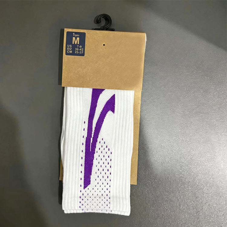 51166211 White Purple Graphic Crew Socks Breathable Mesh Athletic Sport Mid Calf Socks