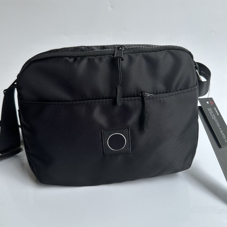 51154809 Small Black Nylon Crossbody Bag Multi Zip Pocket Adjustable Strap Mini Shoulder Bag
