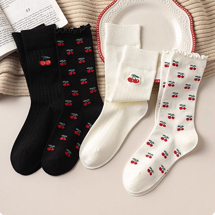 40280181 Cherry love socks long tube trendy college style pile socks