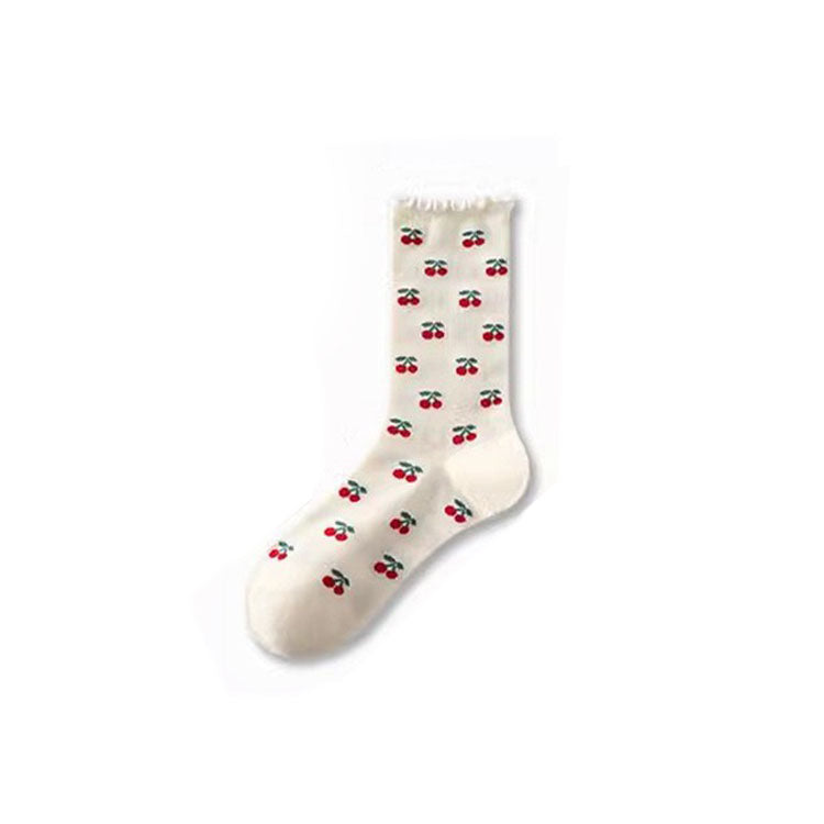40280181 Cherry love socks long tube trendy college style pile socks