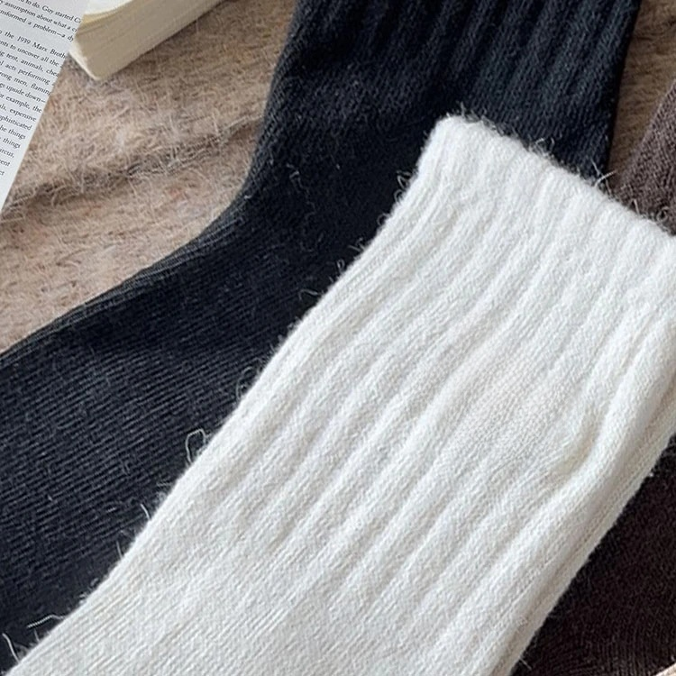 Autumn and winter women's plush wool letter  mid-calf socks