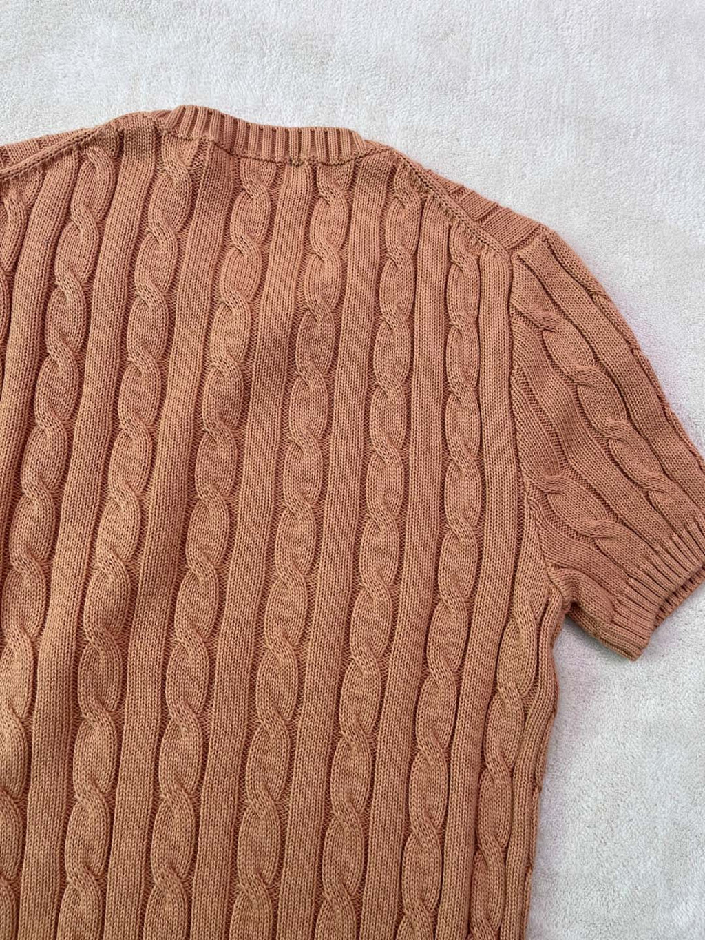 40218487 RL Cable-Knit Cotton Short-Sleeve Sweater Crew Neck Short Sleeve