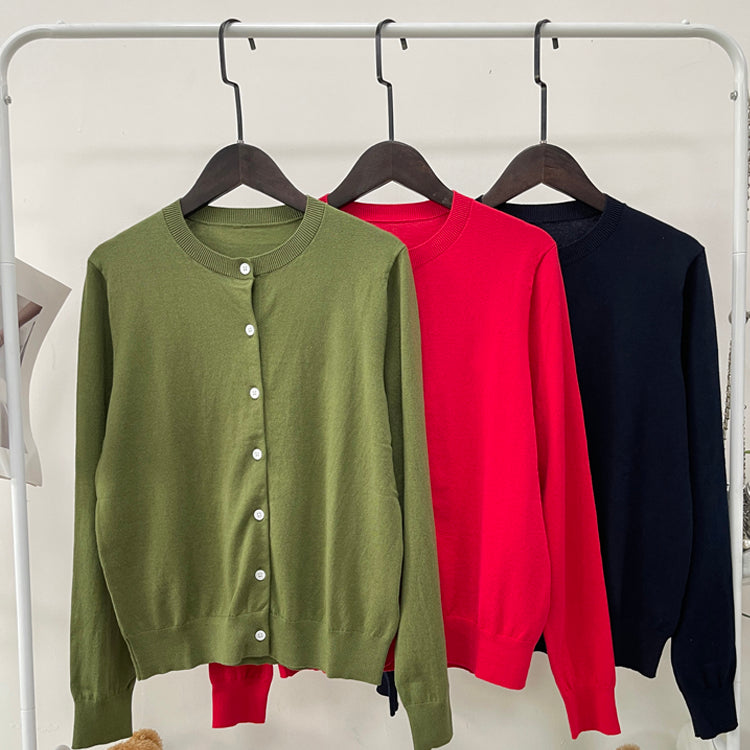 Women's Embroidered Knit Cardigan, Long Sleeve Crew Neck Button Sweater - 40784320