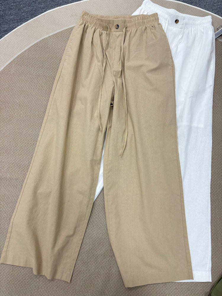 Women's Linen Drawstring Wide Leg Pants