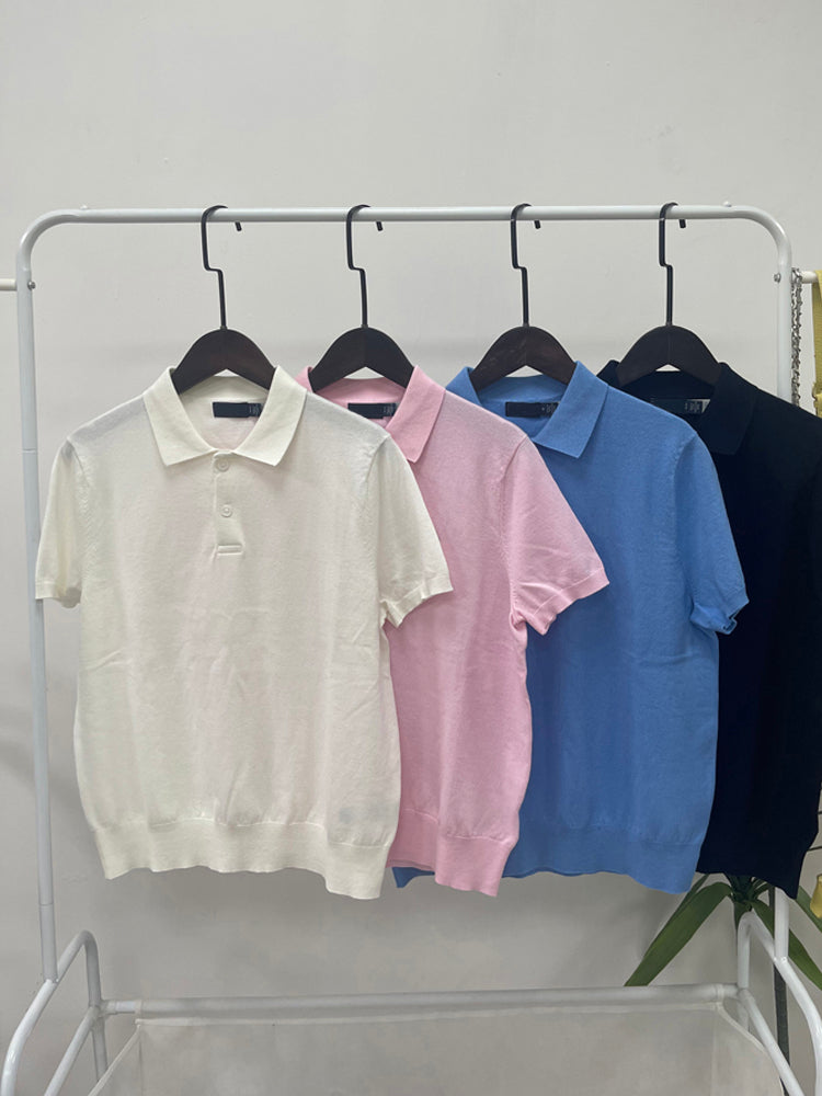 40637618 Women Short Sleeve Collared Knit Polo Shirt Multi Color Soft Casual Top S-L