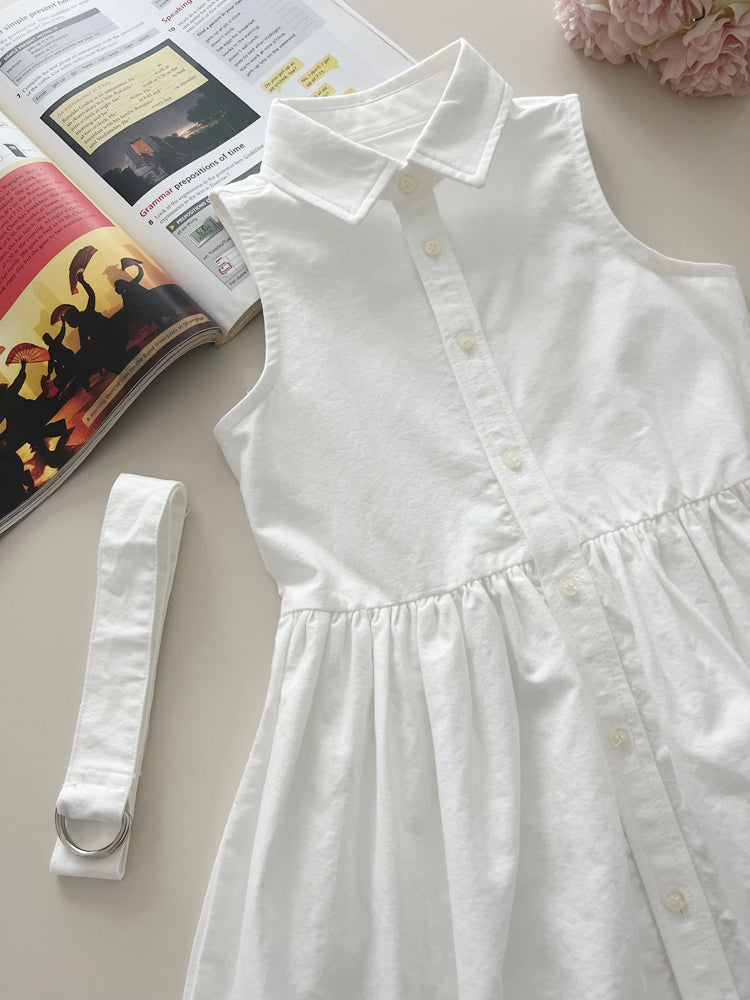 Girls' Sleeveless Cotton Shirt Dress
