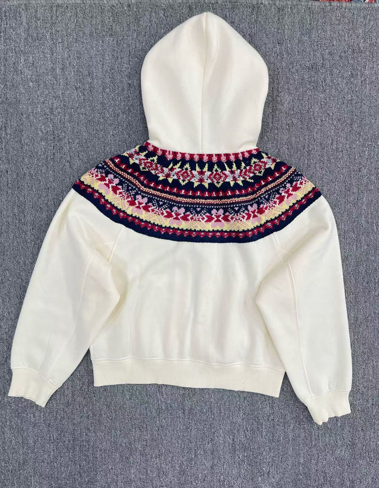 40823752 Women Fair Isle Pattern Zip Up Hoodie Vintage Knit Collar Long Sleeve Hooded Jacket