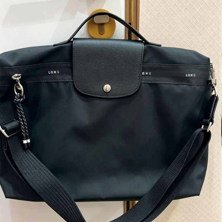 51156966 Black Nylon Shoulder Briefcase Detachable Strap Multi Pocket Daily Handbag