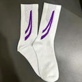 51166211 White Purple Graphic Crew Socks Breathable Mesh Athletic Sport Mid Calf Socks