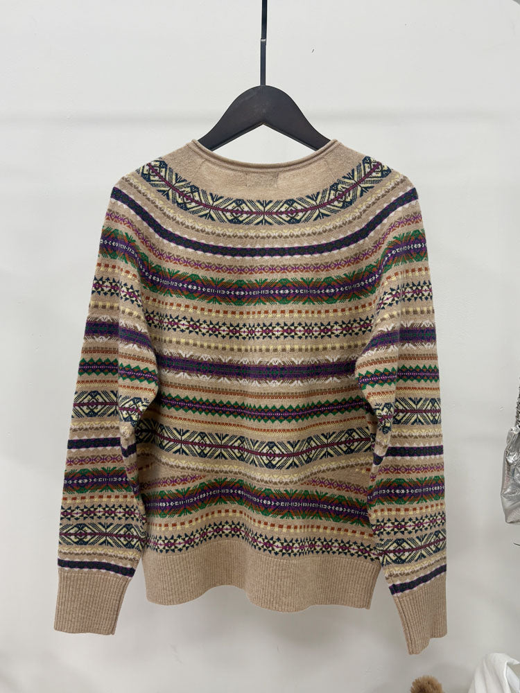 Women Vintage Fair Isle Pattern Knit Cardigan Long Sleeve Button Sweater - 40784324